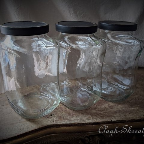 【Vintage Glass Jar】古道具ヴィンテージ・ガラスジャー　/3個セット　/インテリア雑貨　/多目的