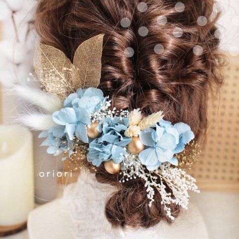 【ヘッドパーツ ヘッドドレス】結婚式 髪飾り 和装 水色 青 ブルー 紺色 ネイビー
