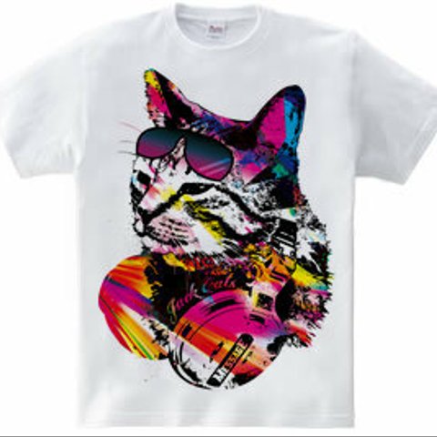 音楽ねこTシャツ「Jack Cats -Trance Rainbow-」