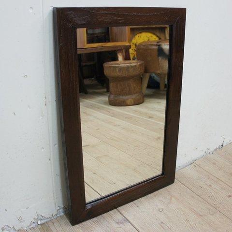 オールドチーク材のミラー 60cm×40cm アンティークブラウン 壁掛け鏡 チーク無垢材フレーム 古材フレーム 無垢材 古木 