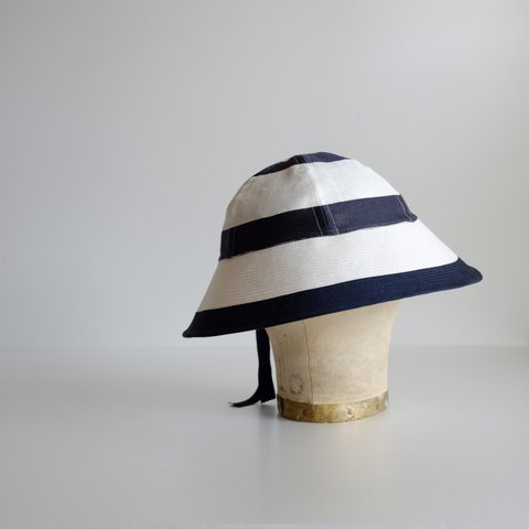 ◎sale◎ セーラーハット ボーダー リネン 【 白 に 紺 】 マリン（ループリボン通しタイプ）／ sailor hat linen