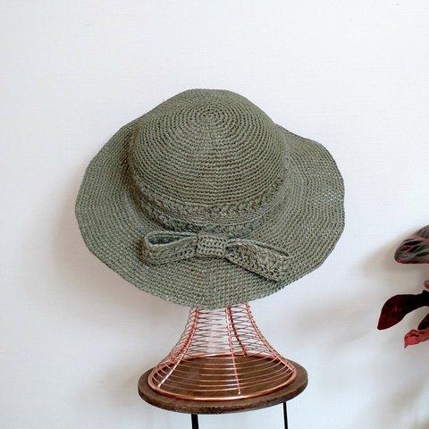 模様編みリボン付き夏の帽子（希望の色でお作り出来ます）