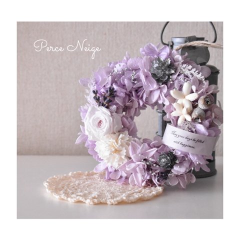 ＊Couronne de mini fleurs violet clair＊　すみれ色のリース　誕生日　記念日　お祝い　お礼　結婚　ウェルカム　プレゼント