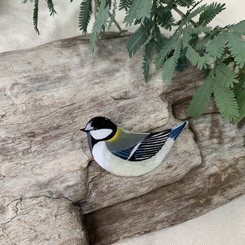 鳥ブローチ (シジュウカラ)