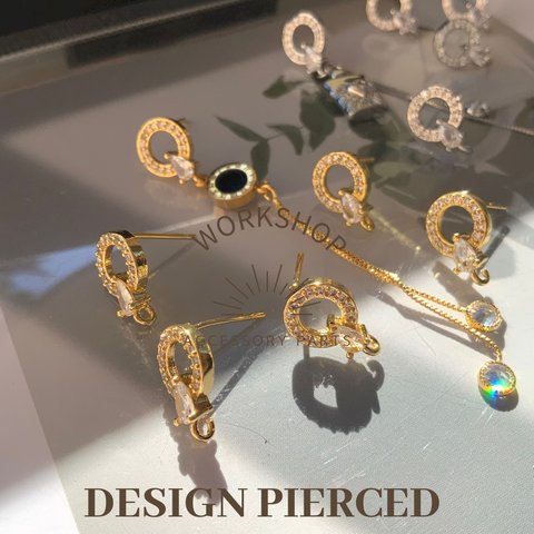 【2pcs】ジルコニアサークルドロップピアス　ゴールド　