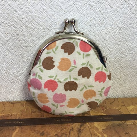 ハンドメイド がま口財布 ぺたんこ  チューリップ 花柄  送料無料