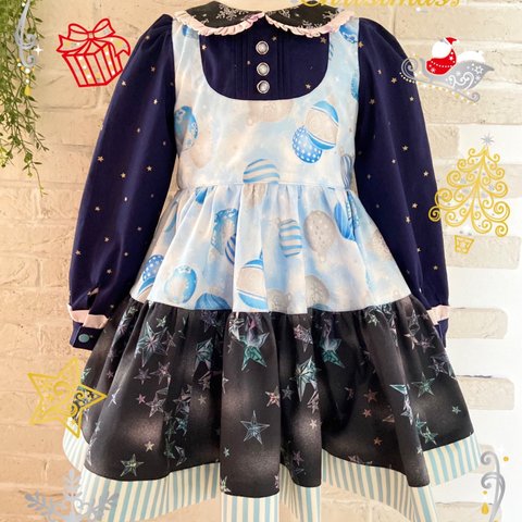 子供服　オーナメント🎄✖️スター💫　ボリュームワンピースドレス　120サイズ　クリスマス　女の子服