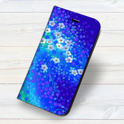 iPhone 専用 フラップ無し手帳型ケース★流水花椿彩