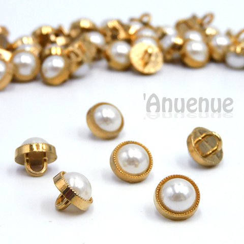 パールメタルシャンクボタン9.6mm【 Mini semi circle/Pearl x Gold 】5個