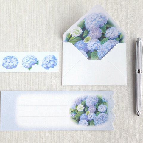 紫陽花のミニ封筒＆メッセージカード（内模様）