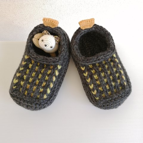 大きめルームシューズ(26cm)【アルパカ入り・足底フェルト付き】 Slip-on room shoes with alpaca