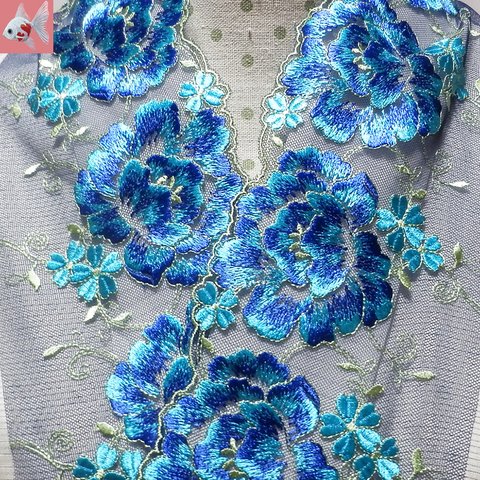 ◆花刺繍の半襟⑩　ブルー