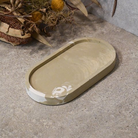 accessory tray《034》large oval beige marble