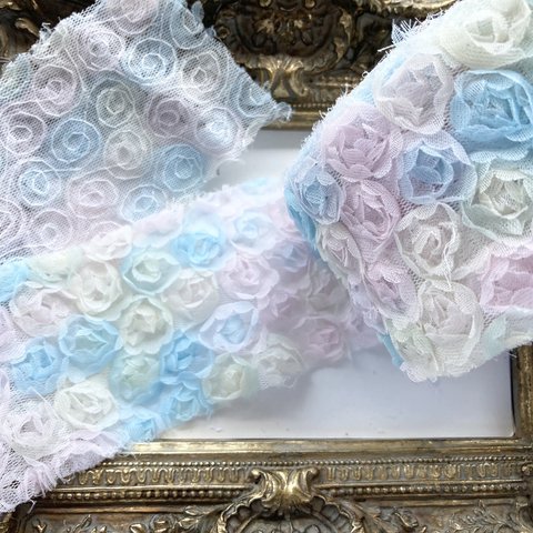 ハロウィン♡再入荷♡新色【50cm♡幅65mm】ゆめかわりぼん♡推し活♡オーガンジー薔薇♡推し活⭐️お洋服♡小物やヘアリボンアクセサリー作りにも♡