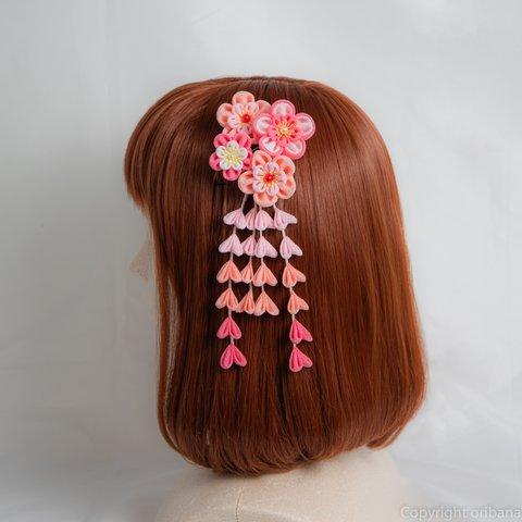 つまみ細工 髪飾り 桃の花 (ピンク)