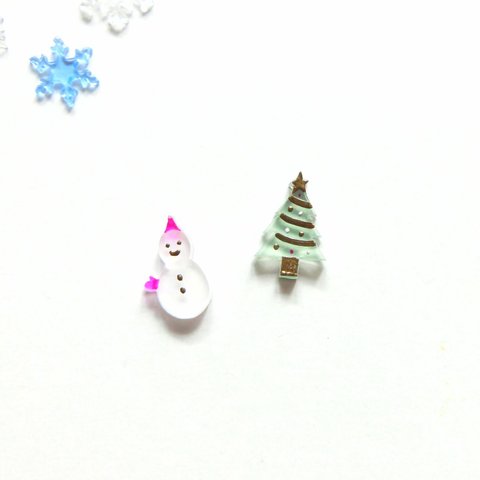 ぷちっとクリスマス カラフルツリー＆雪だるまのピアス/イヤリング
