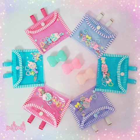 キャンディー🍭✨移動ポケット✨ビニール　PVC　透明　ラメ　ビーズ　スパンコール　入り　マスクケース