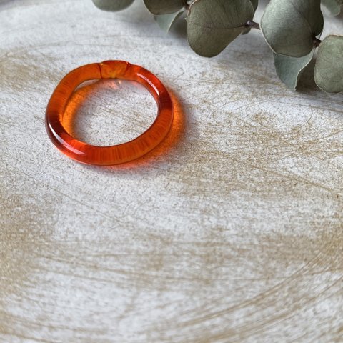 slim glass ring clear orange 約8号