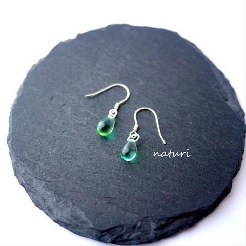 【rosee】glass drop pierce green (2pcs)