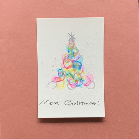 ピンクのまるまるツリーのクリスマスカード①