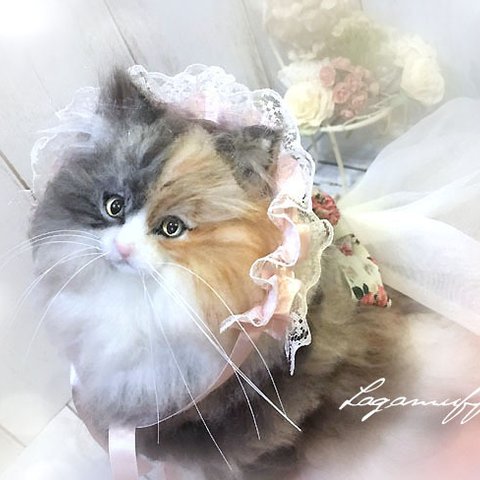 ラガマフィン　猫　長毛　しっぽ可動　羊毛フェルト