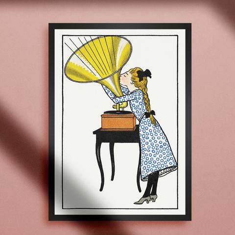 『蓄音機と少女』ヴィンテージポスター｜16世紀イタリア｜西洋画