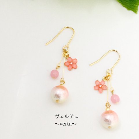 桜色パールの春ピアス&イヤリング