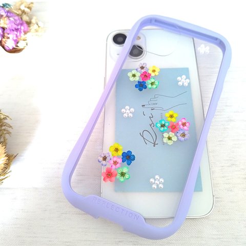 iPhoneケース　スマホケース　カラフルなテゴマリの押し花のスマートフォンカバー