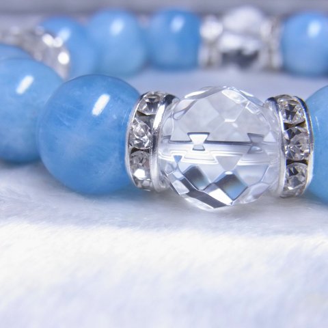 ダイヤのような輝き 64面カット水晶 幸せいっぱい パワーストーン 海の女神 アクアマリン ブレスレット 12ミリ 透明感ある 天然石 プレゼント レディース 人気 贈り物 ギフト