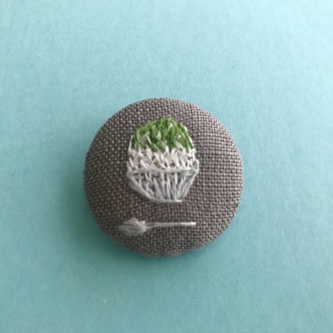 カキ氷_抹茶_刺繍ブローチ_麻