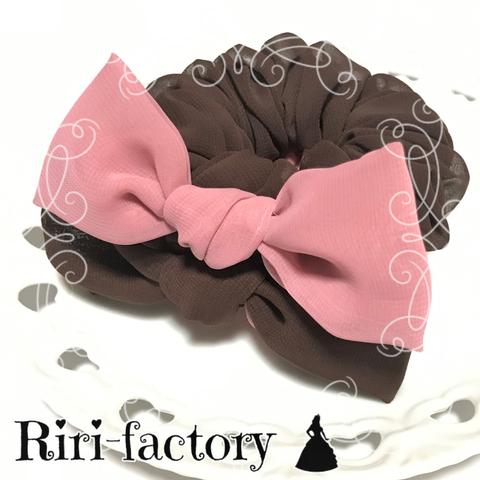 ショコラ🍫ミックス🍓🎀リボン＆リボン🎀さらにもこもこ✨ふわもこシフォンシュシュ❤(ショコラ×いちご🍓)