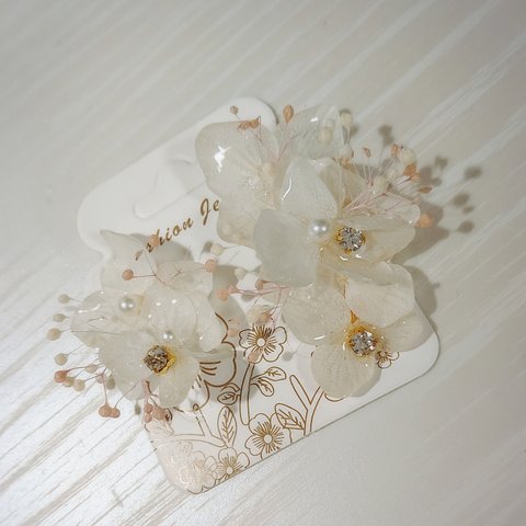 紫陽花とかすみ草イヤーカフ&ピアス