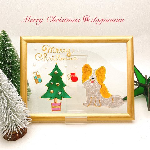 DOG.AM グラスアートフレーム  クリスマスツリー　パピヨン