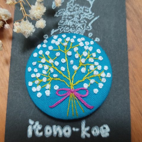 【送料無料】可憐なかすみ草ブーケ刺繍ヘアゴム