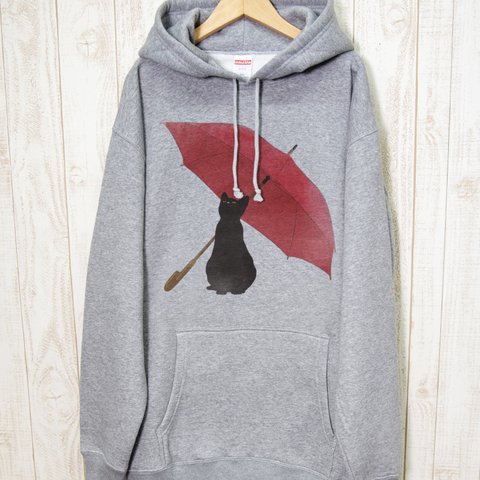 雨やどる黒猫 BIG HOODIE（ヘザーグレー） / R039-PB-GR