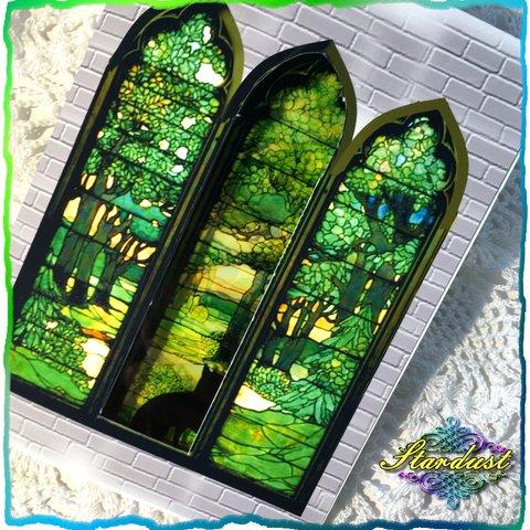 教会のステンドグラスの窓風ポストカード（栞付きで３度楽しめる！）
