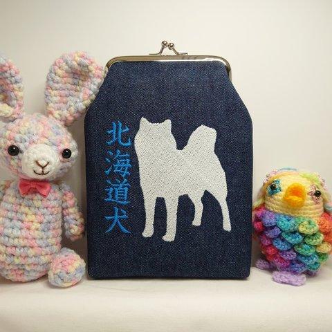 《11》日本犬 北海道犬 刺繍 スマフォケース 青文字