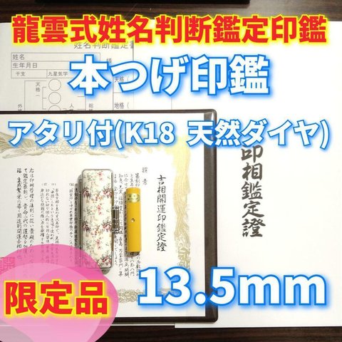 オーダー印鑑❤️姓名判断鑑定書付本柘印鑑セット13.5mm(K18天然ダイヤ付)