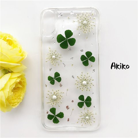 スマホケース 押し花 iPhoneケース クローバー