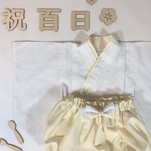 ベビー袴　コットンレース white × ivory