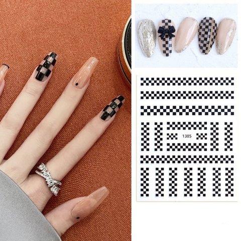 【ブラック】黒グリッド 全6種 ネイルシール ネイルステッカー デザイン ネイルアート ネイルデコ◎parts-nail-021A