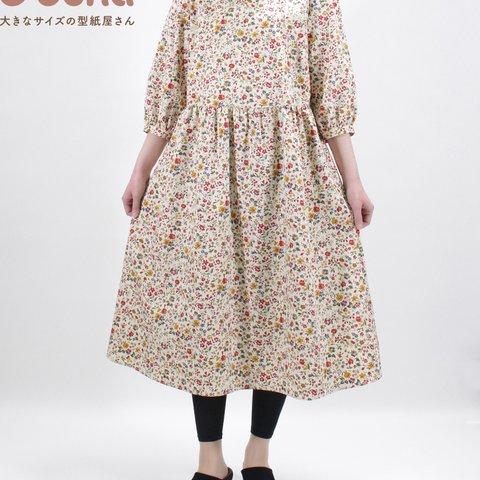 【買ってすぐ使える型紙】ギャザーワンピース【M/L/LL/3L/4L/5L/6L/7L/8L】洋服