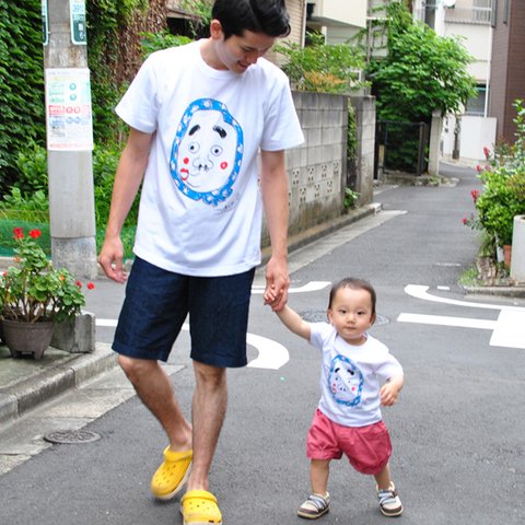 パパとお揃いコーデ2枚セット☆彡 ひょっとこ メンズ＆キッズベビー Tシャツ ☆父の日Gift ☆お得なセット割引☆