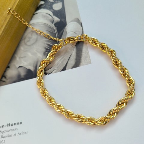 【silver925】【ゴールド】thick twist bracelet ツイストチェーンブレスレット シルバー925 アジャスター ユニセックス(#207)