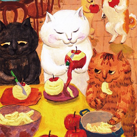 27. カマノレイコ　猫ポストカード２枚組　「タルトタタンの準備」
