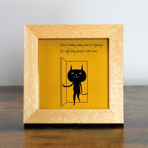 【額付き】 北欧　ネコ　猫　絵　絵画　アート　ポスター　黒猫　イラスト　グッズ　猫モチーフ　雑貨　「ねこのひげ　0048」
