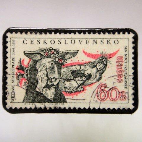 チェコスロバキア　切手ブローチ1062