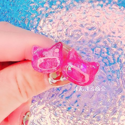 【ガールキャット🐈‍⬛💕】ピンクパープルかすみ草猫ちゃんスチールリングフリーサイズ