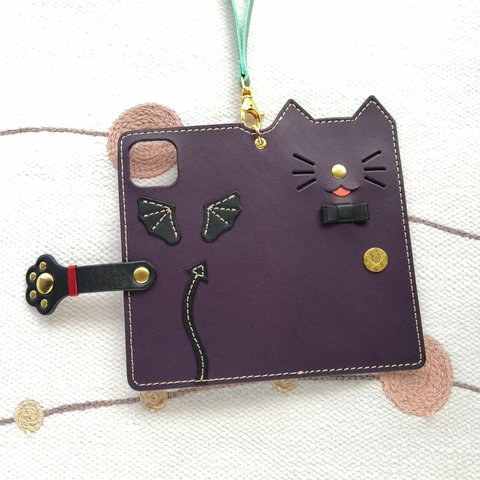 小悪魔にゃんこ＊leather sumyaho case＊猫の手帳型レザースマホケース