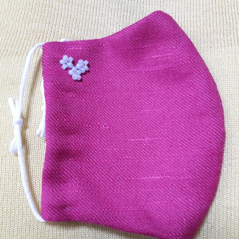 ビーズ刺繍マスク　ピンク